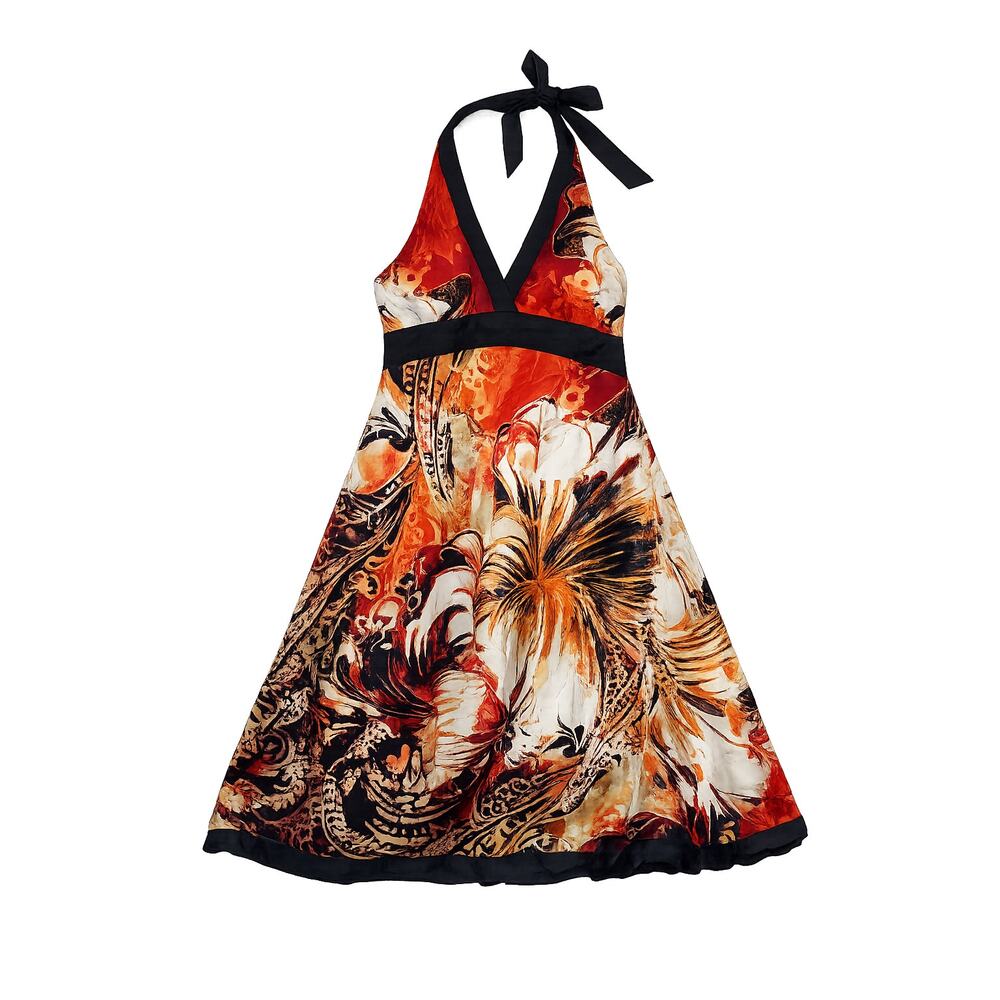 Cache Vintage Y2K Silk Printed Halter Babydoll Dress Sz 12